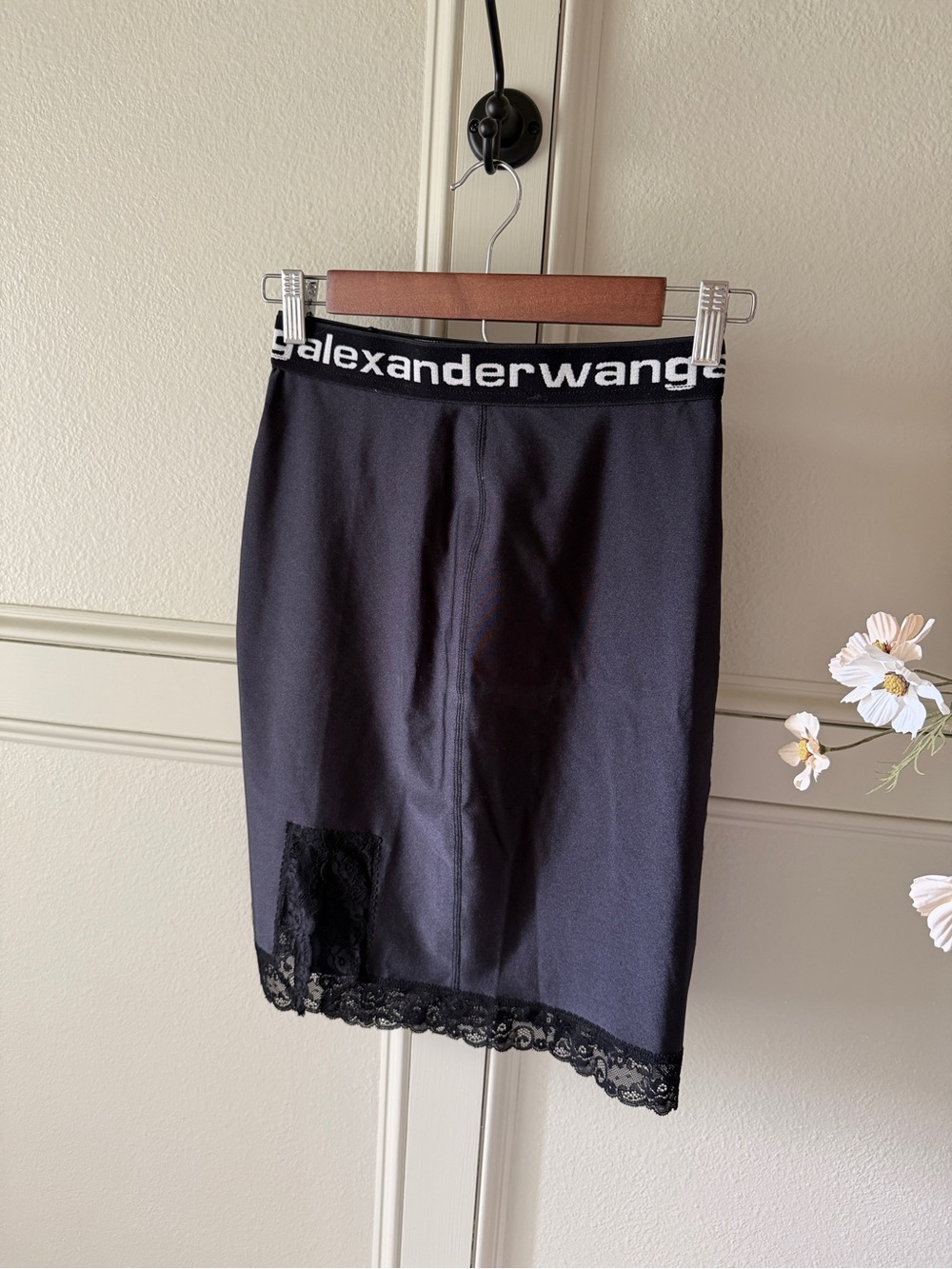Alexander Wang Black Satin Lace Skirt Size XS